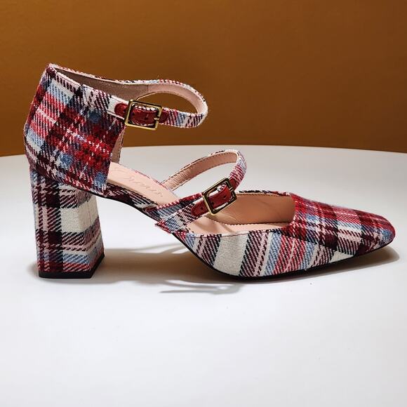J. Crew Red Plaid Heels - Picture 8 of 13